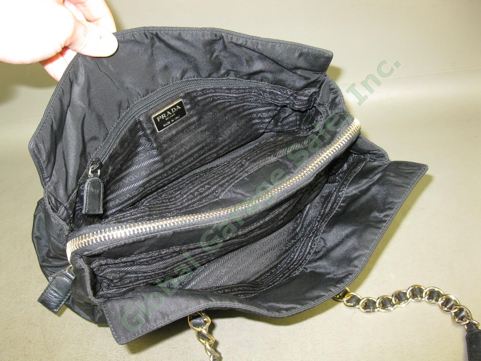 Prada Milano Tessuto Black Nylon Gold Tone Double Chain Shoulder Bag Handbag NR! 5