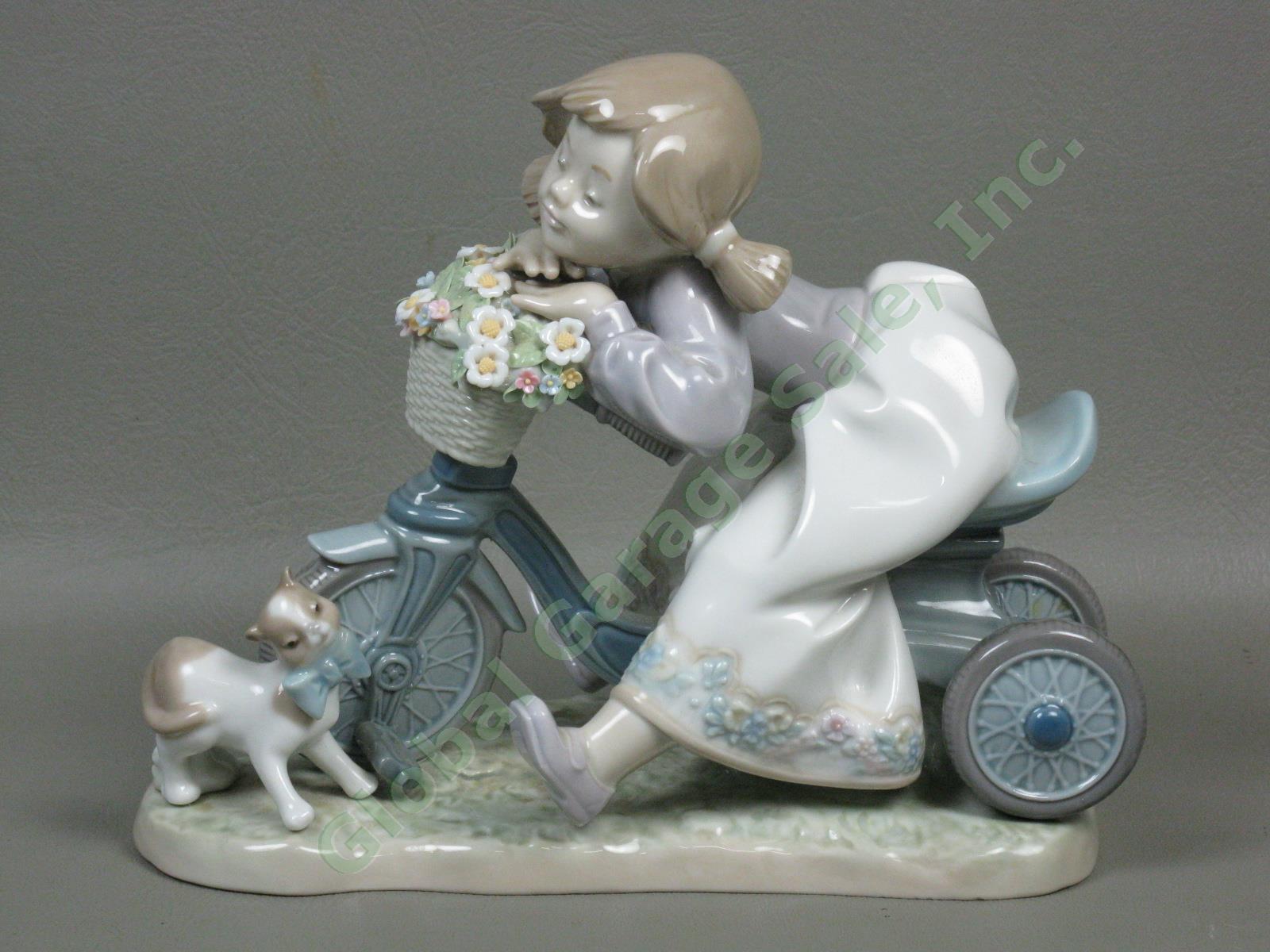 Vtg Retired Lladro #5679 In No Hurry Figurine Girl Cat Bicycle Flowers 1990-1994