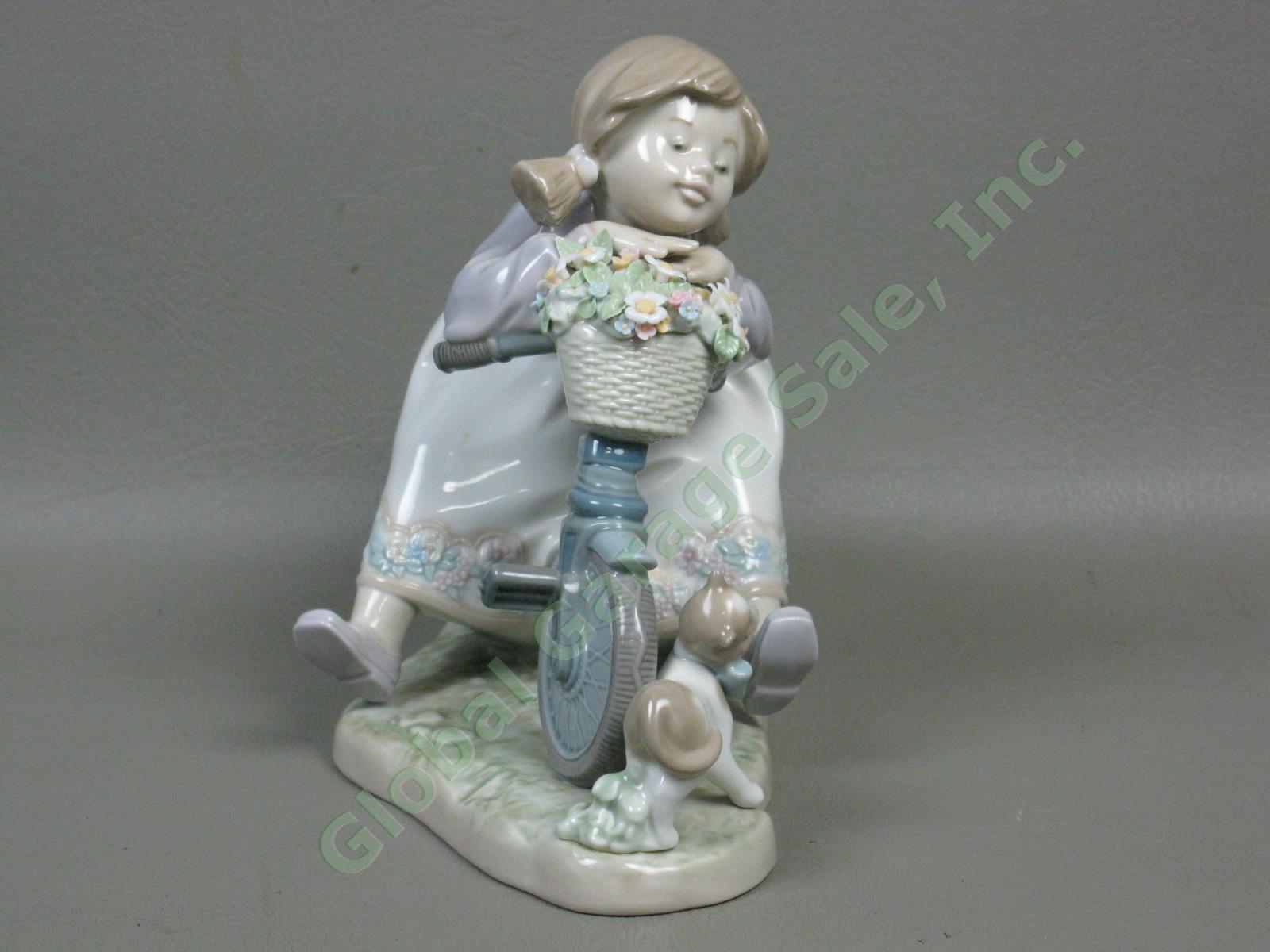 Vtg Retired Lladro #5679 In No Hurry Figurine Girl Cat Bicycle Flowers 1990-1994 2