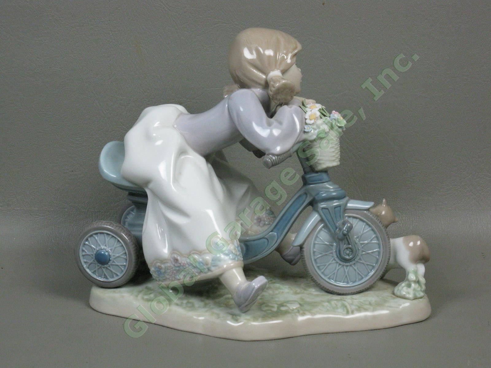 Vtg Retired Lladro #5679 In No Hurry Figurine Girl Cat Bicycle Flowers 1990-1994 3
