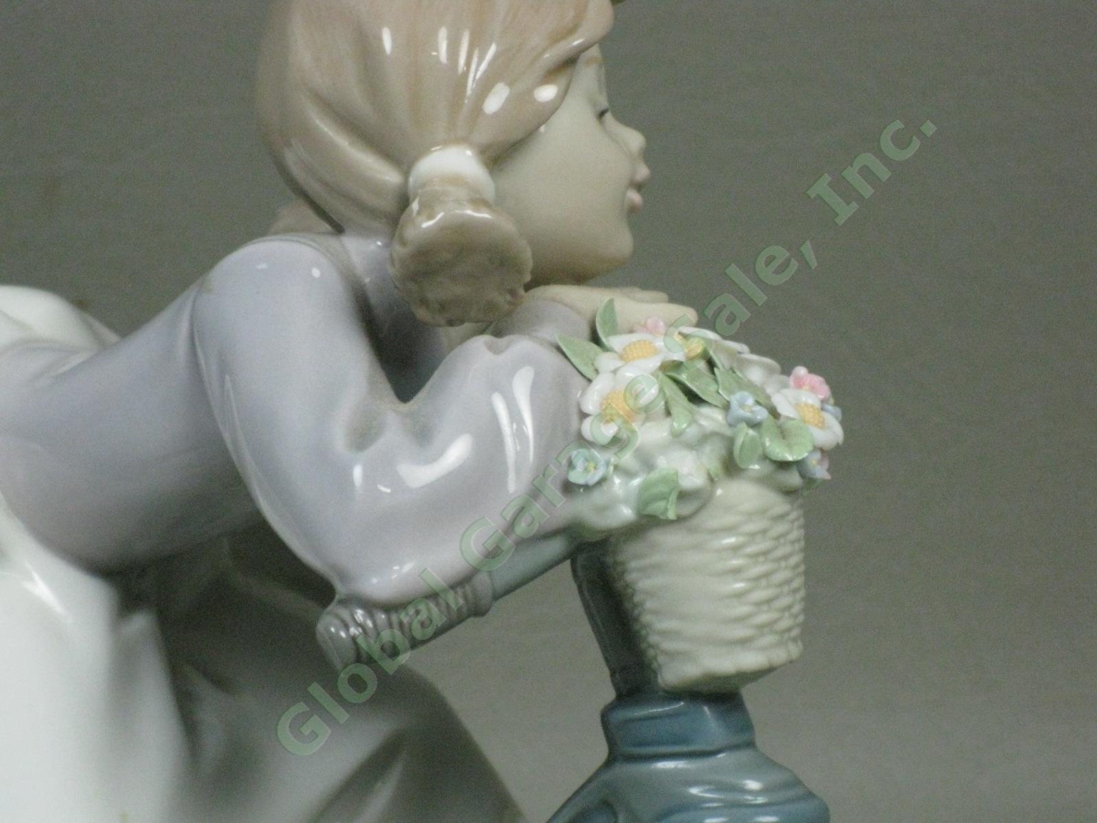 Vtg Retired Lladro #5679 In No Hurry Figurine Girl Cat Bicycle Flowers 1990-1994 5