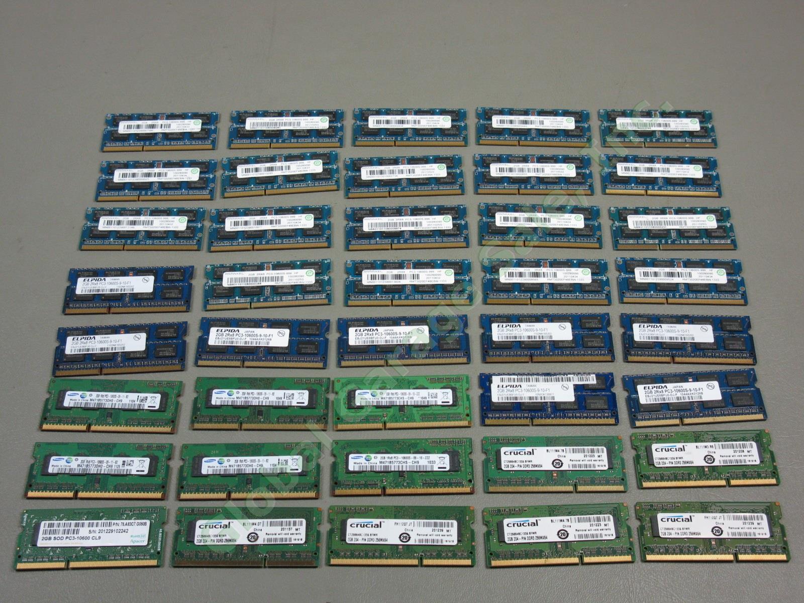 80GB 40x2GB PC3-10600 S DDR3-1333 1RX8 2RX8 SODIMM 204-Pin Laptop RAM Memory Lot 1
