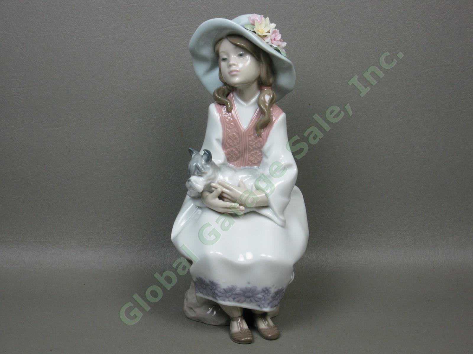 Vtg Lladro #6400 Daydreams 9" Figurine Girl With Schnauzer Dog 1997-2004 No Res!
