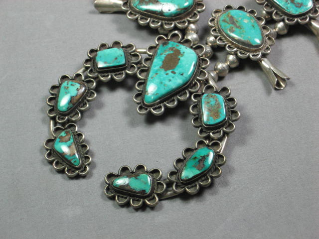 Vintage Navajo Turquoise Silver Squash Blossom Necklace 1