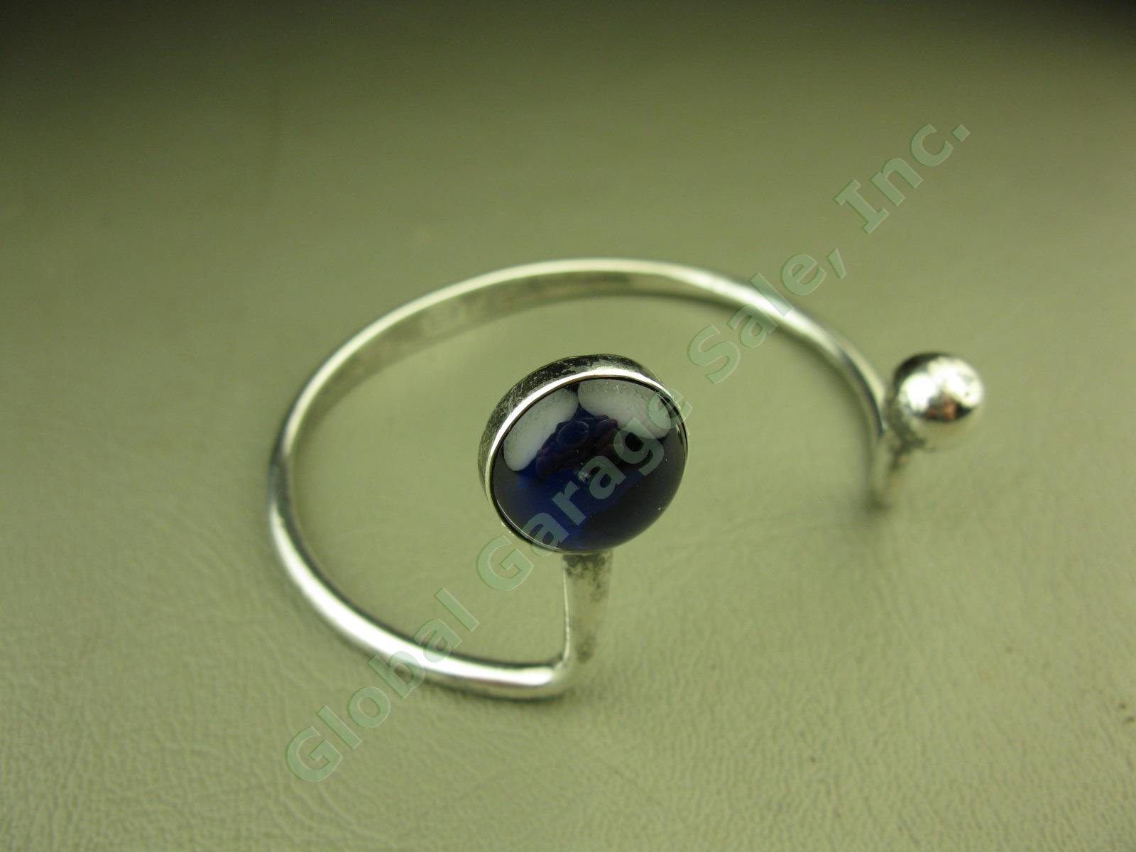 Vtg NE From Denmark Sterling Silver Modernist Bracelet Blue Glass Stone 25.9gram