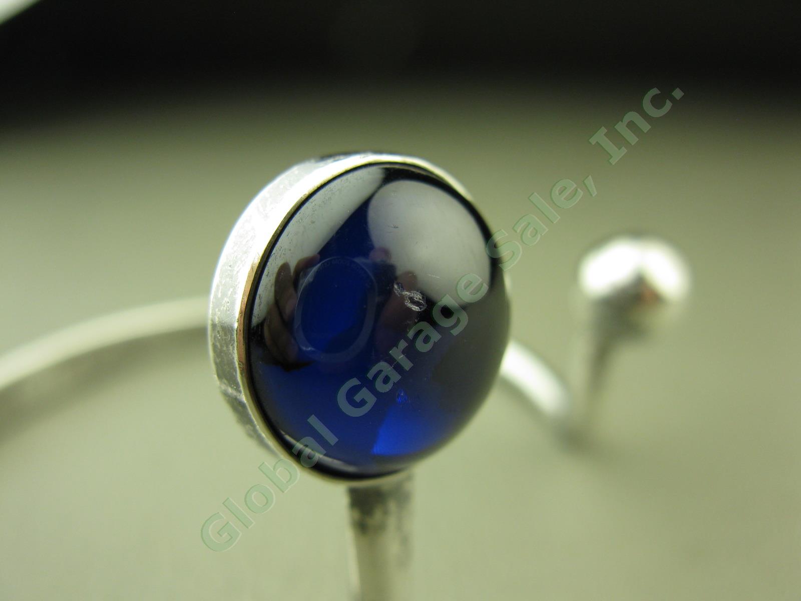 Vtg NE From Denmark Sterling Silver Modernist Bracelet Blue Glass Stone 25.9gram 1