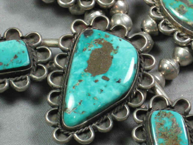 Vintage Navajo Turquoise Silver Squash Blossom Necklace 2