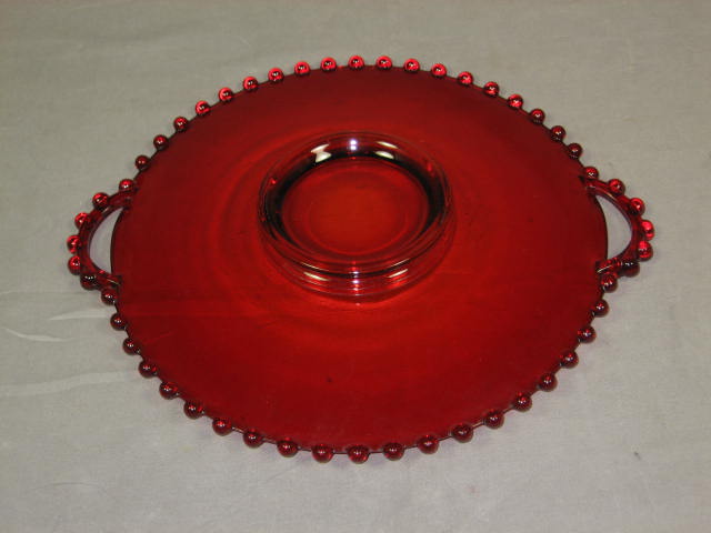Vintage 3 Pc Ruby Red Hobnail Glass Set Dish + Bowls NR 2
