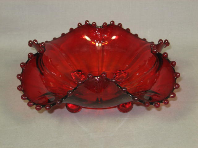 Vintage 3 Pc Ruby Red Hobnail Glass Set Dish + Bowls NR 5