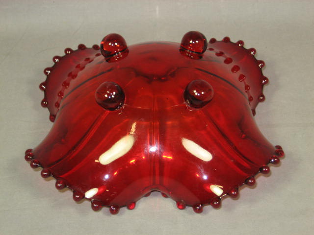 Vintage 3 Pc Ruby Red Hobnail Glass Set Dish + Bowls NR 6