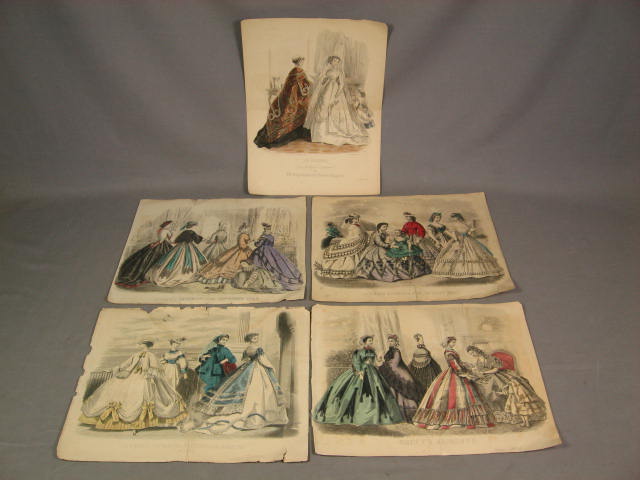 17 Antique Color Fashion Plate Collection Lot Godey
