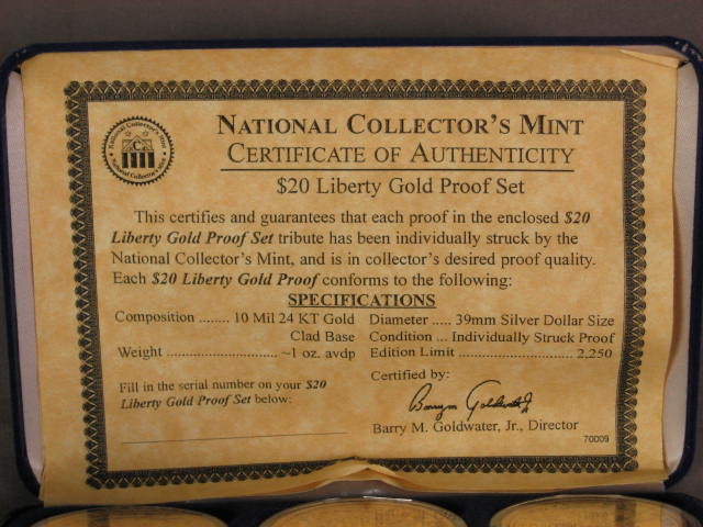 National Collectors Mint $20 Liberty Gold Proof Set NR 13