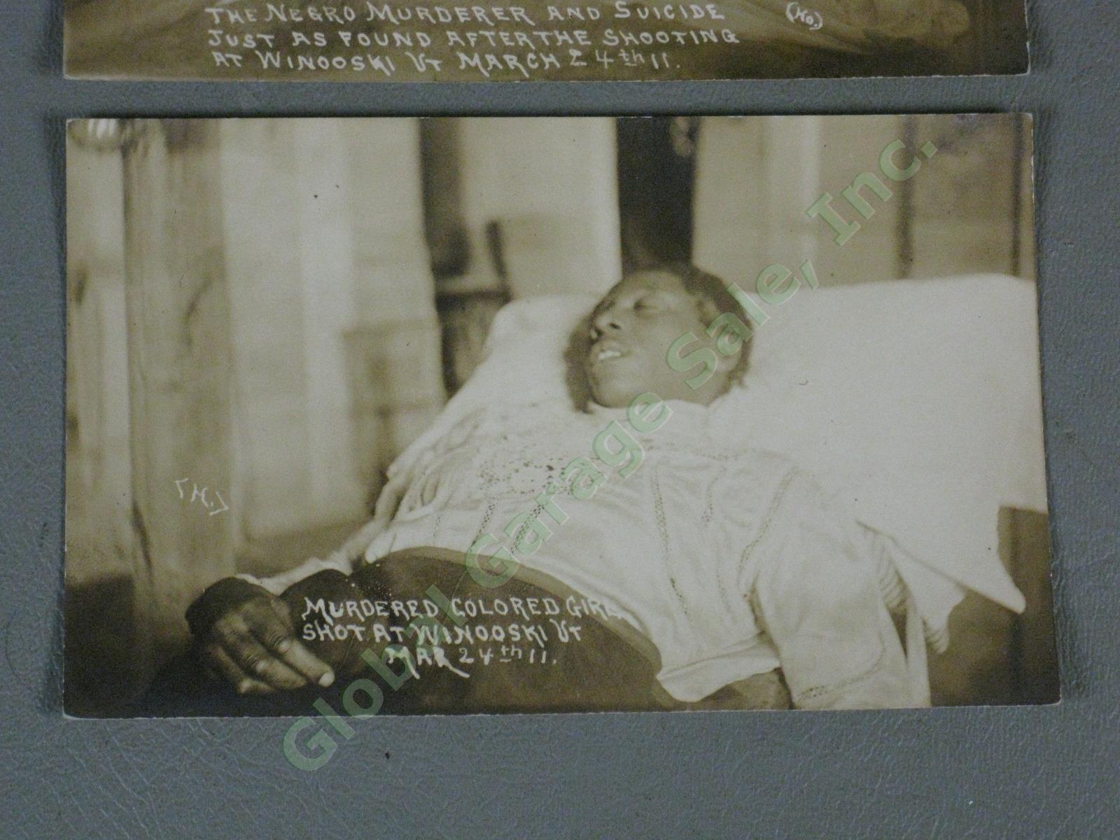 2 RARE Vtg Antique 1911 RPPC Postcards Negro Murder Suicide Winooski Vermont NR! 1
