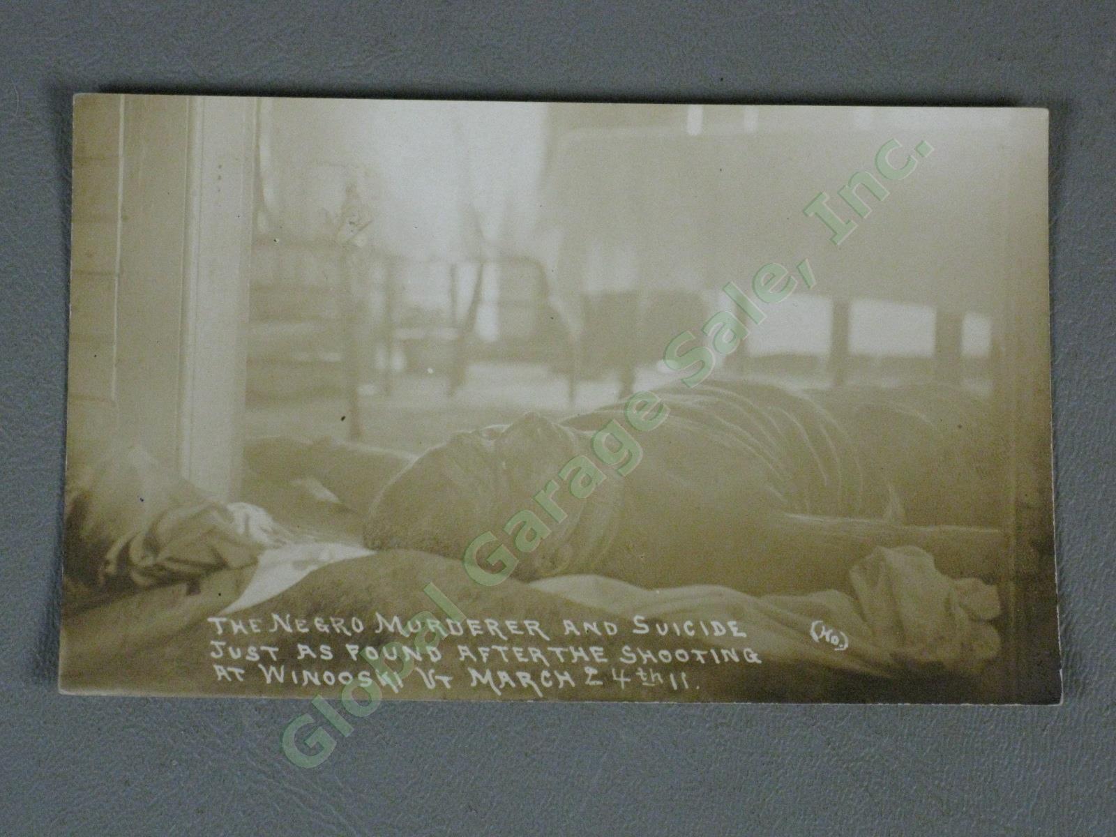 2 RARE Vtg Antique 1911 RPPC Postcards Negro Murder Suicide Winooski Vermont NR! 3