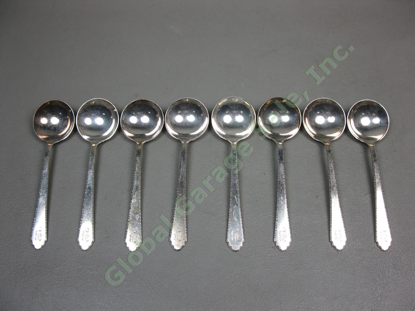 8 Rogers Lunt Bowlen Treasure William Mary Sterling Silver Soup Spoon Set 191.2g