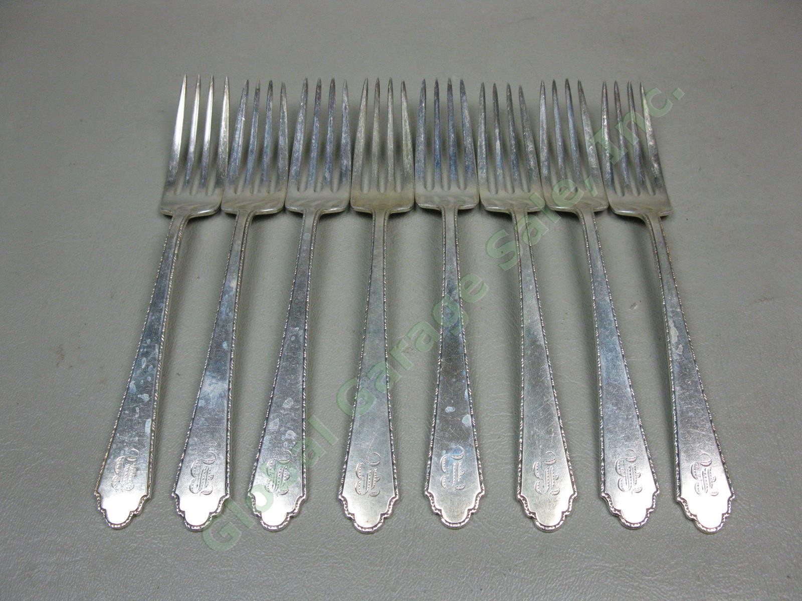 8 Rogers Lunt Bowlen Treasure William Mary Sterling Silver Dinner Forks Set 352g