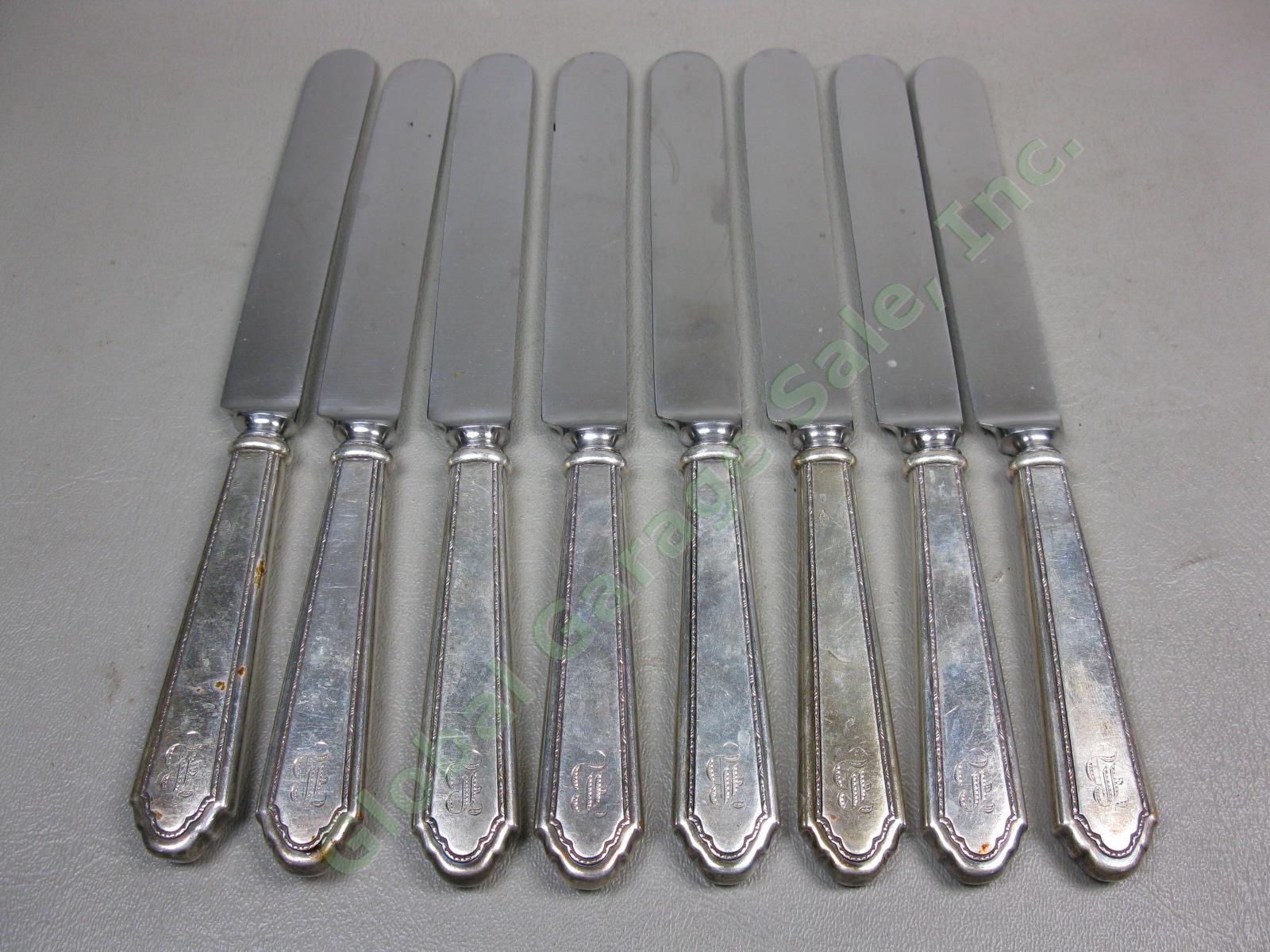 8 Rogers Lunt Bowlen Treasure William Mary Sterling Silver Dinner Knife Set 533g