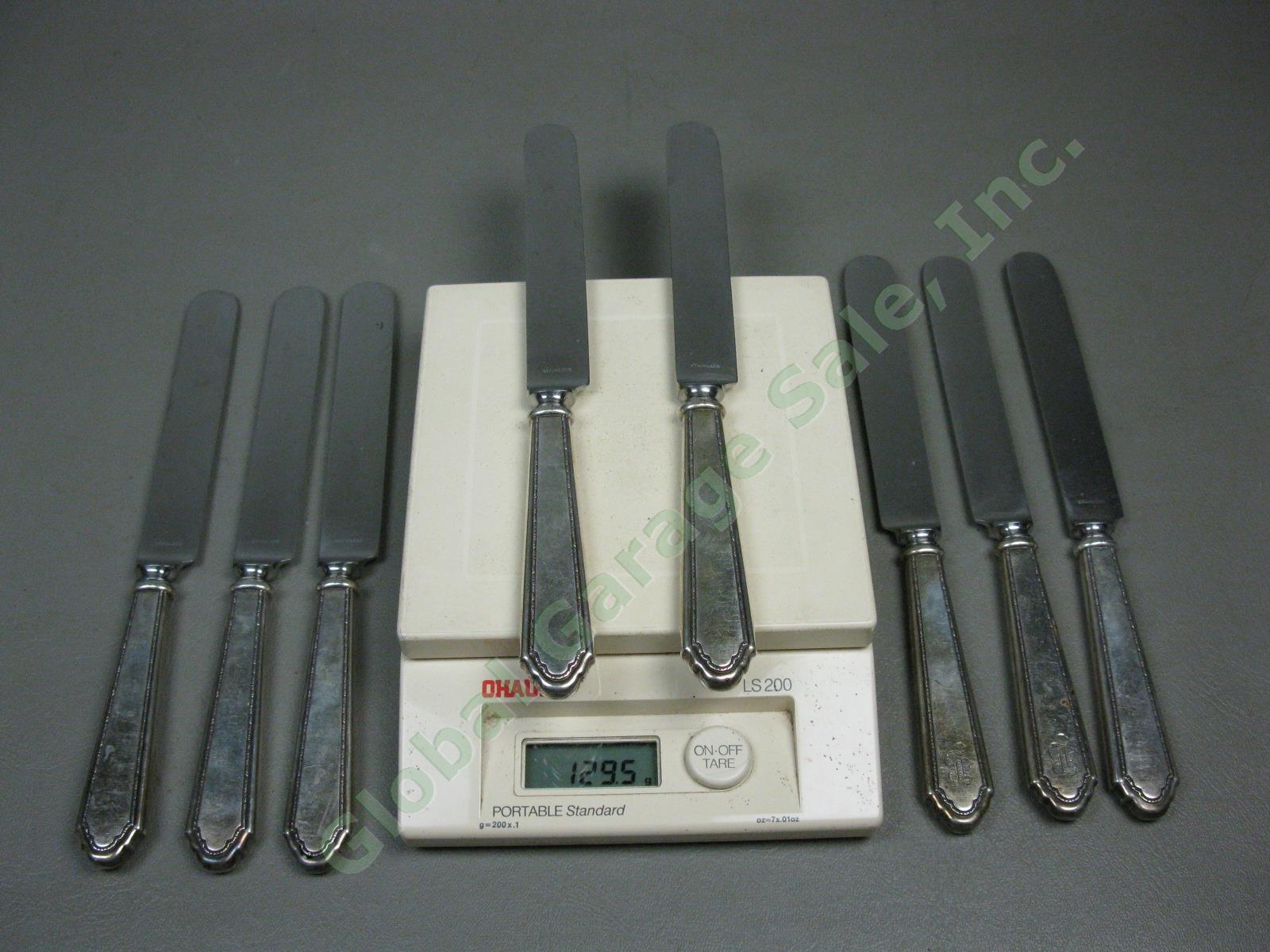 8 Rogers Lunt Bowlen Treasure William Mary Sterling Silver Dinner Knife Set 533g 5