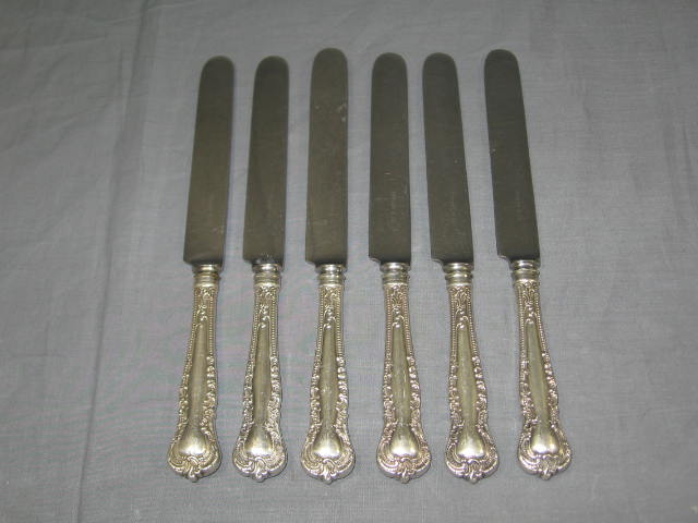 6 Antique Tiffany Sterling Silver Dinner Knives Set NR