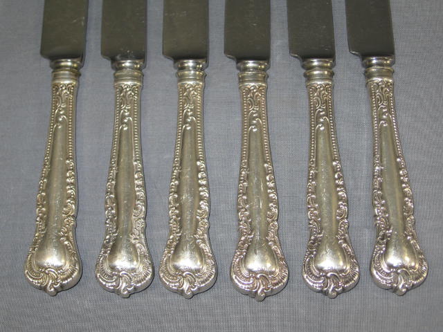 6 Antique Tiffany Sterling Silver Dinner Knives Set NR 1