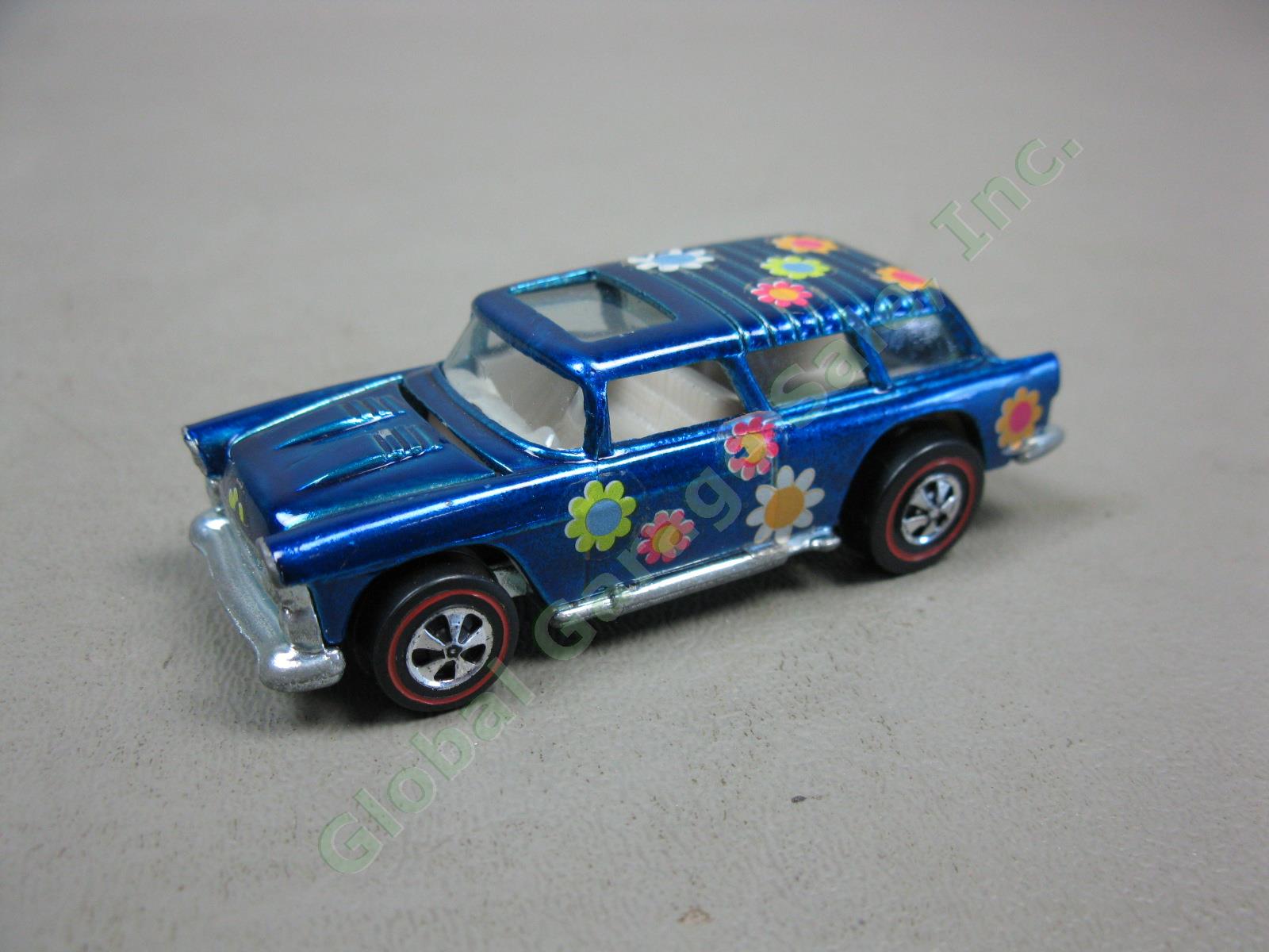 1969 Mattel Hot Wheels Redline Classic Nomad Blue W/ Flower Decals US USA Base