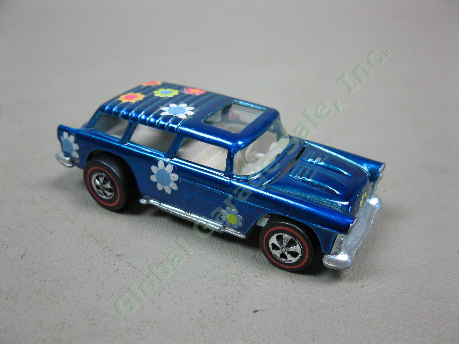1969 Mattel Hot Wheels Redline Classic Nomad Blue W/ Flower Decals US USA Base 2
