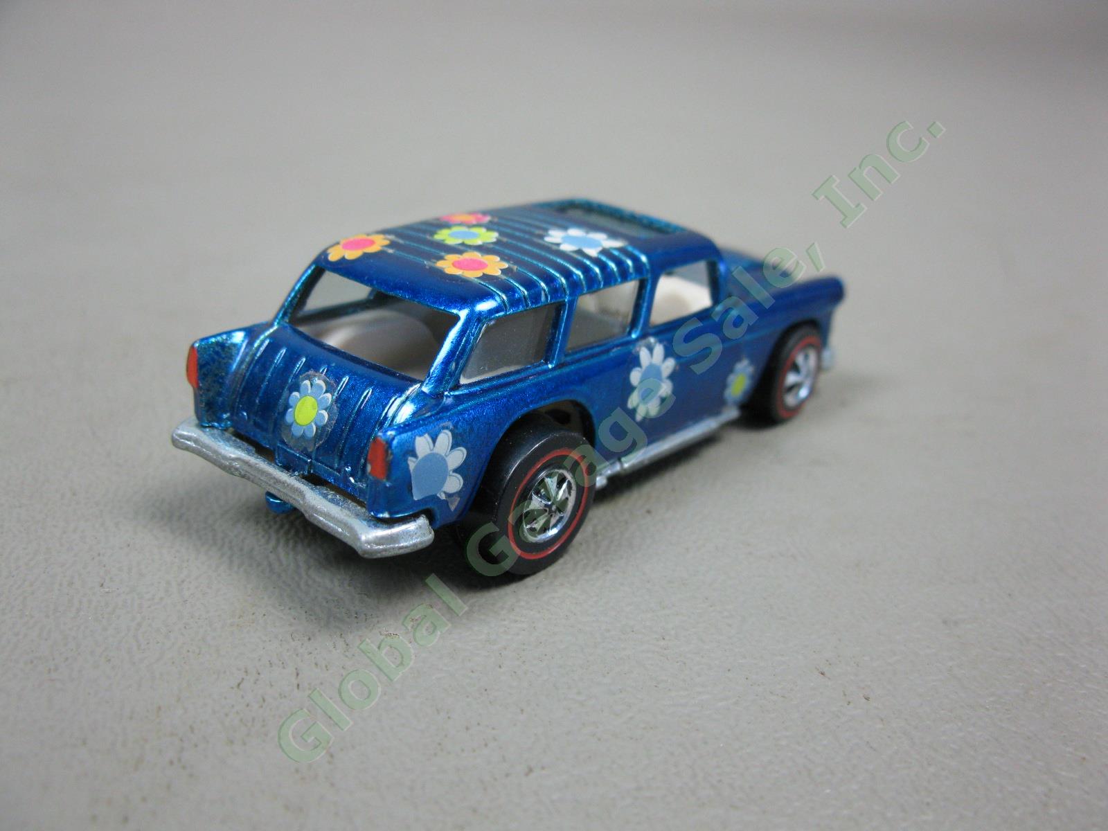 1969 Mattel Hot Wheels Redline Classic Nomad Blue W/ Flower Decals US USA Base 4