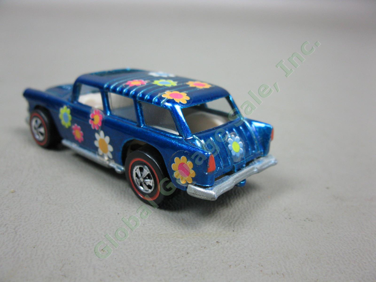 1969 Mattel Hot Wheels Redline Classic Nomad Blue W/ Flower Decals US USA Base 6