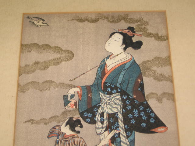 2 Vintage Antique Japanese Geisha Framed Paintings NR 2