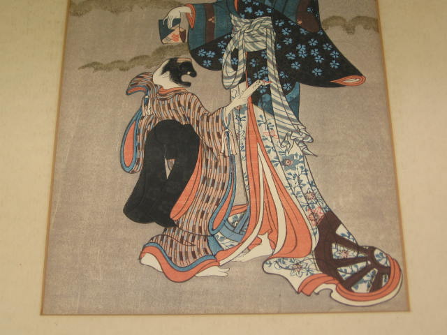 2 Vintage Antique Japanese Geisha Framed Paintings NR 4