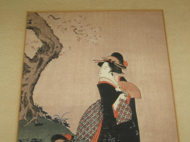 2 Vintage Antique Japanese Geisha Framed Paintings NR 6