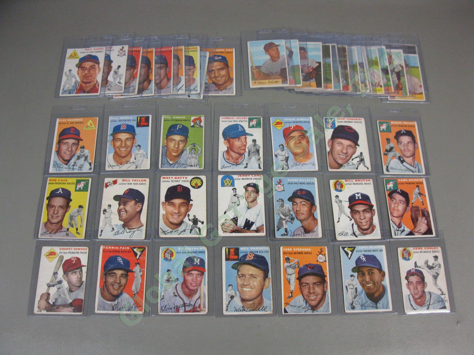 45 Vtg 1954 Topps + Bowman Baseball Cards Lot Eddie Joost Jehosie Heard NO RES!