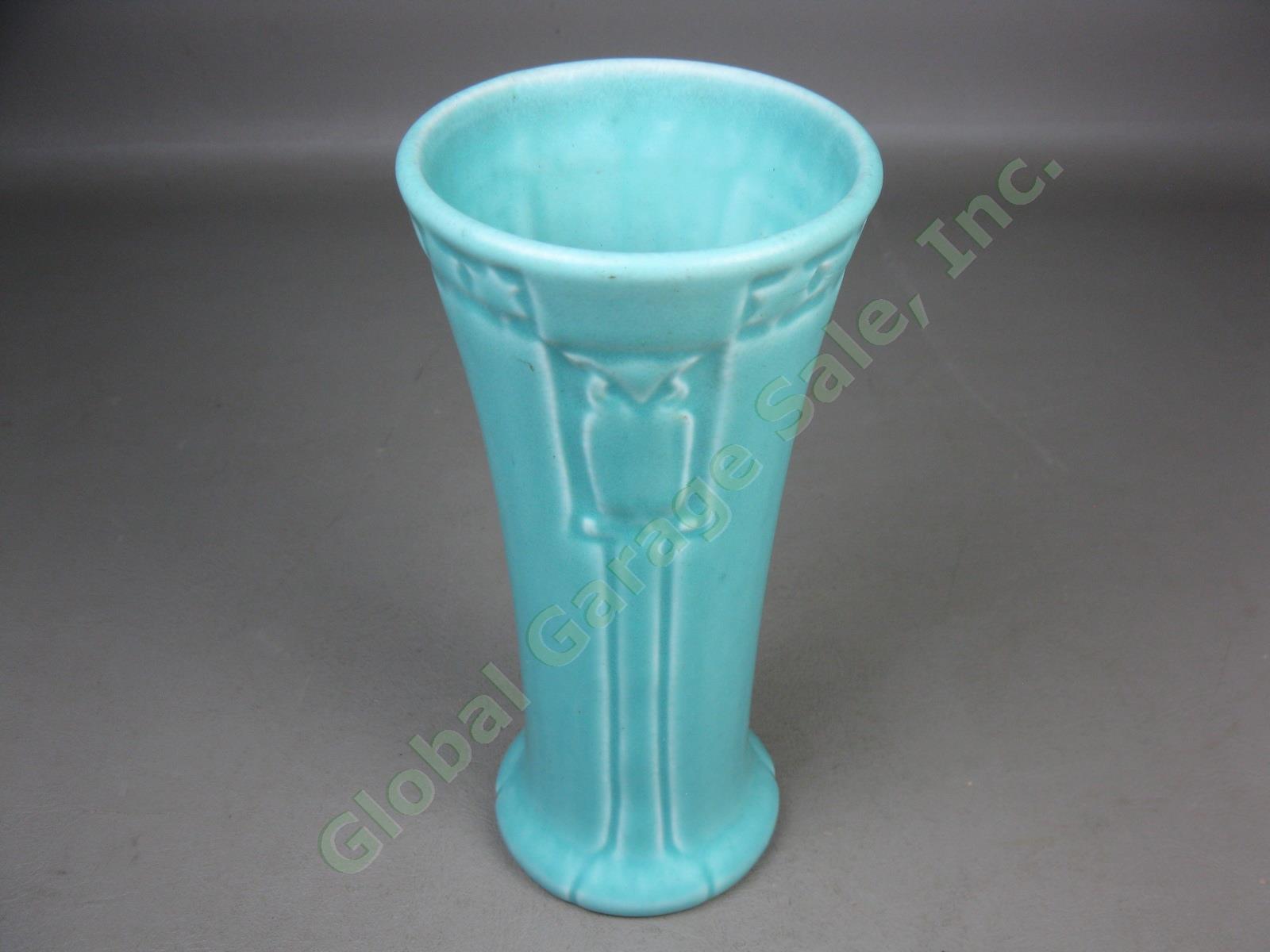 Vtg Antique Rookwood Aqua Blue Art Deco Pottery Owls Vase XX 2216 c1920 8.5" NR! 2