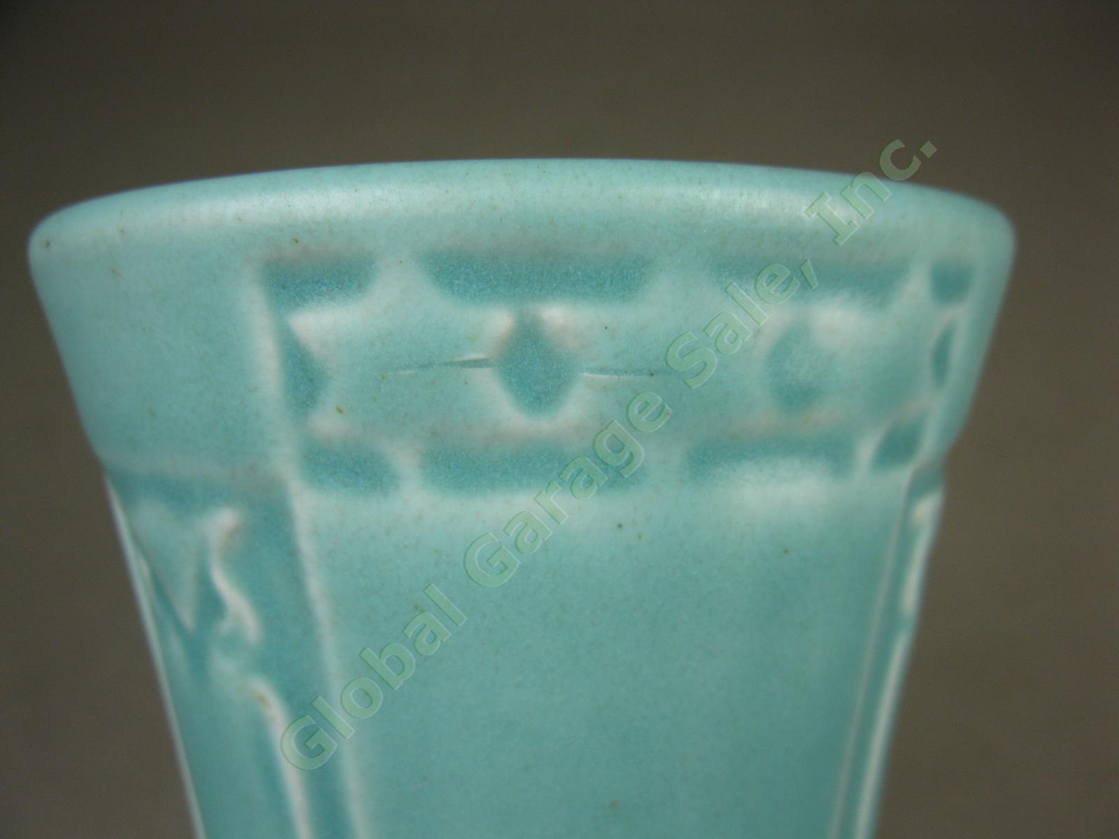 Vtg Antique Rookwood Aqua Blue Art Deco Pottery Owls Vase XX 2216 c1920 8.5" NR! 4