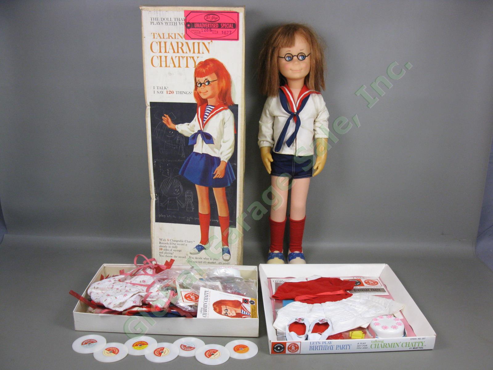 Vtg 1961 Mattel Talking Charmin Chatty Cathy 24" Doll +Box 7 Records Outfits Lot
