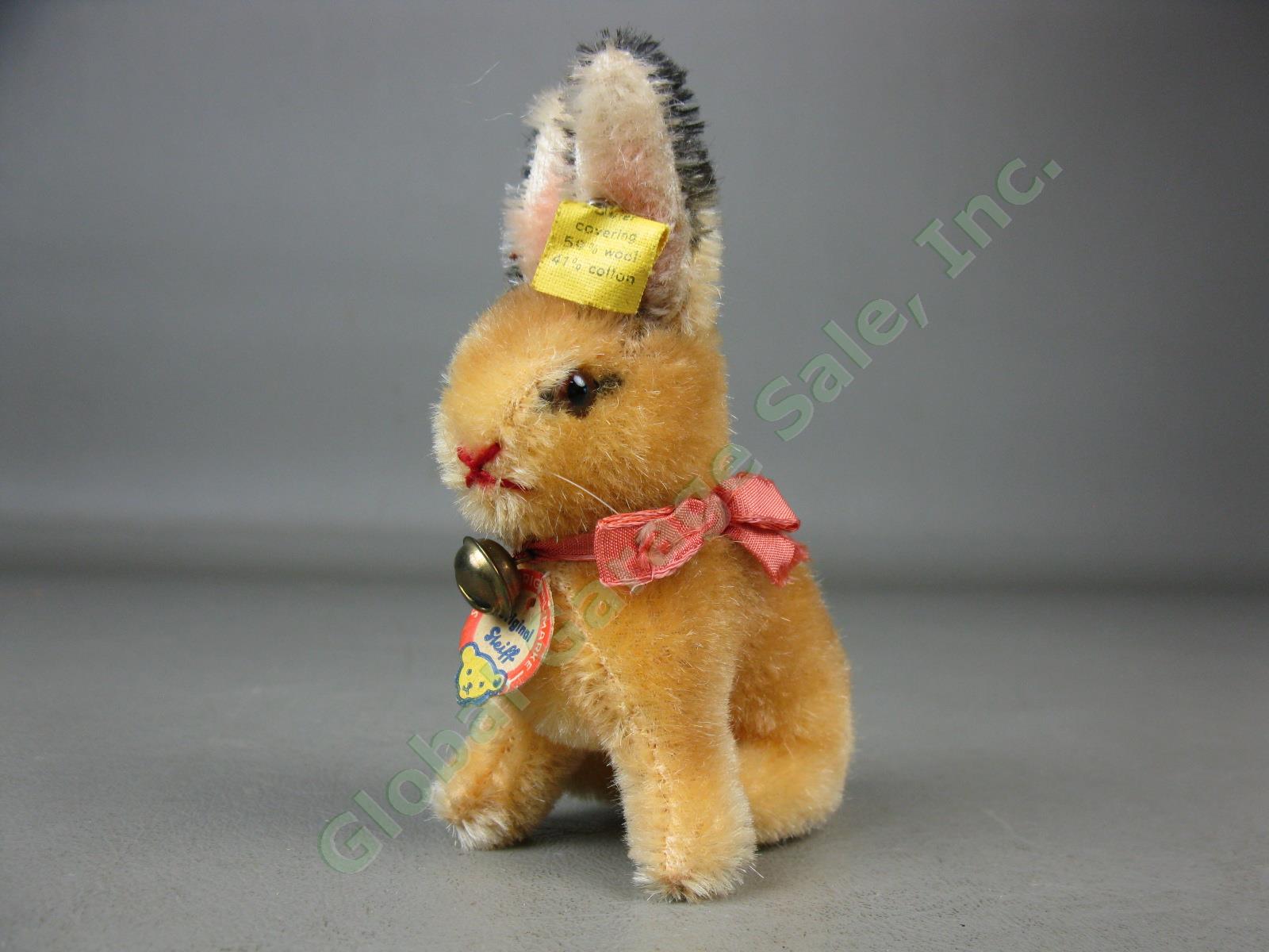Vtg Steiff Original Miniature Mohair Bunny Rabbit W/ Ear Button Flag Tag Germany