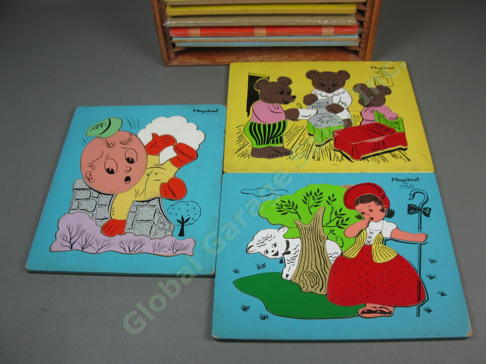 Vtg 18 Piece COMPLETE Wooden Frame Tray Jigsaw Puzzle Lot +Box Playskool Sifo NR 4
