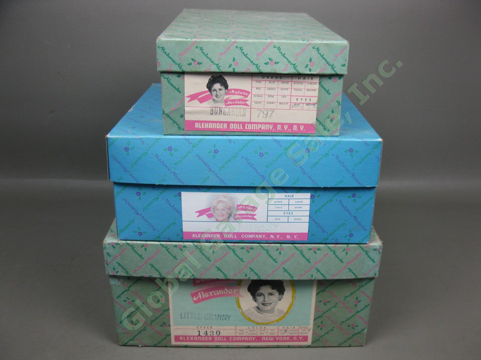 3 Vtg Madame Alexander Dolls +Boxes Set Lot Little Granny Scarlett Series Prissy 6