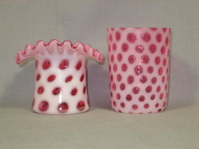 Opalescent Glass Tumbler Set Cranberry Fenton Hat Vase 1