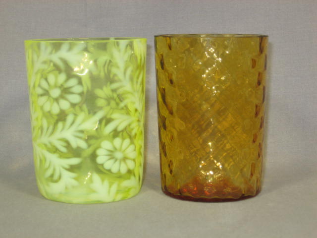 Opalescent Glass Tumbler Set Cranberry Fenton Hat Vase 2