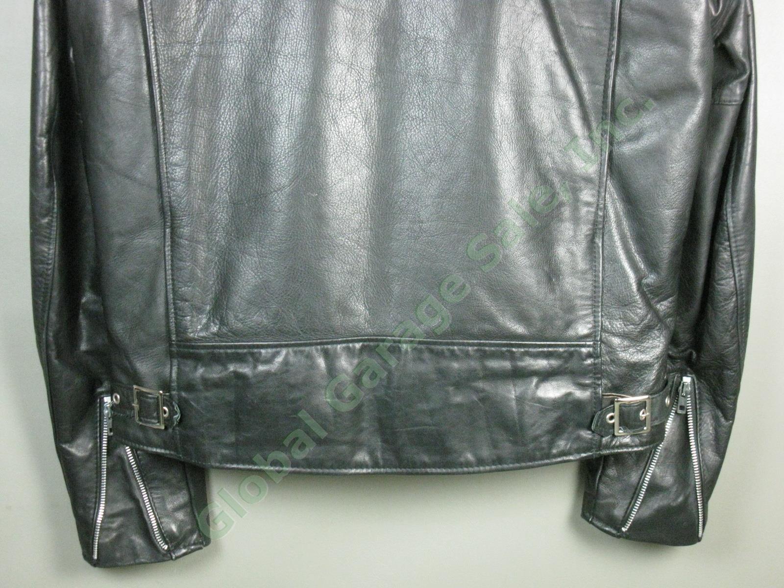 Vtg Schott 157 Cafe Racer Size 42 Black Leather Motorcycle Jacket Zip Out Liner 5