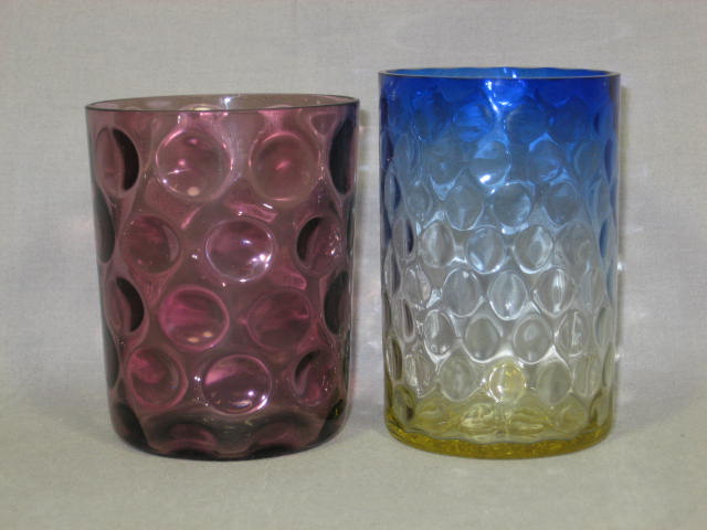 Opalescent Glass Tumbler Set Cranberry Fenton Hat Vase 4