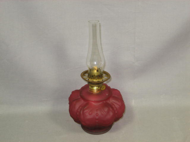 3 Antique Miniature Ruby Red Depression Glass Oil Lamps 1