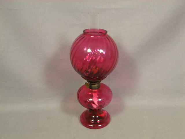 3 Antique Miniature Ruby Red Depression Glass Oil Lamps 3