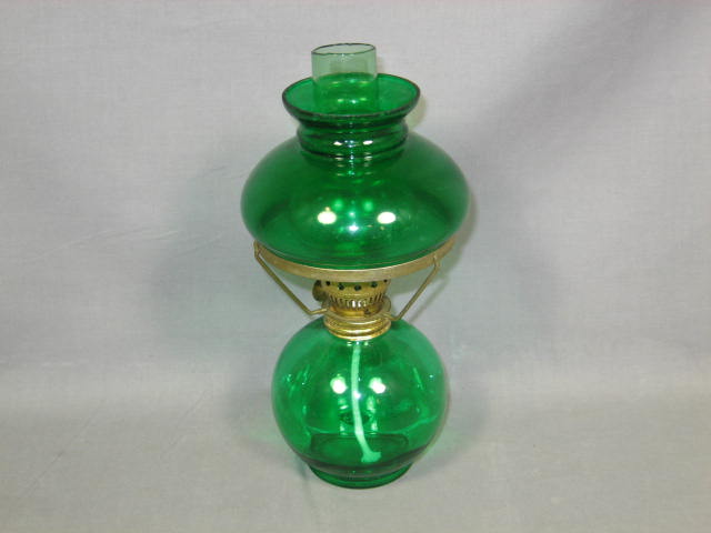2 Antique Miniature Glass Oil Lamps Blue Swirl Green NR 3