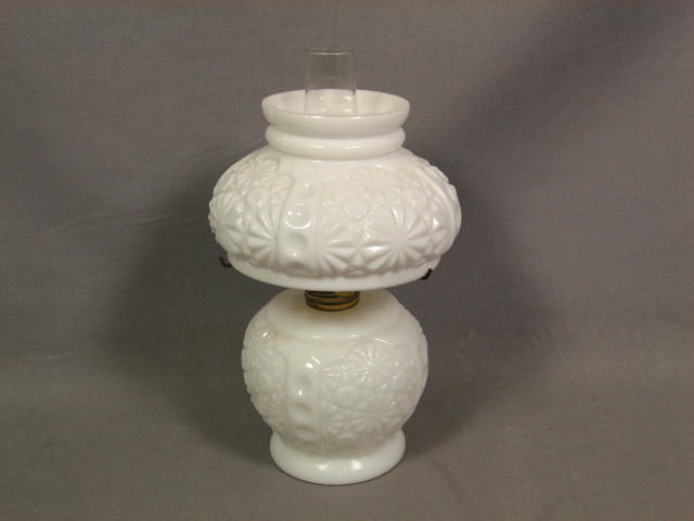 3 Antique Miniature Depression Glass Oil Lamps Milk NR 1