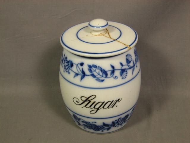 4 Pc German Flow Blue Onion Apothecary Jar Canister Set 7