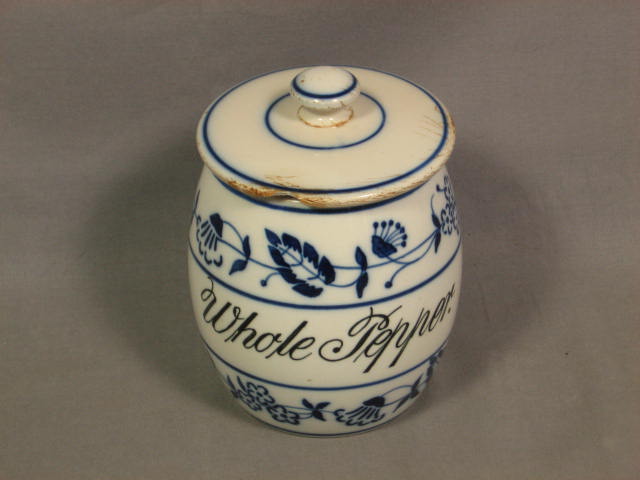5 Pc German Flow Blue Onion Apothecary Jar Canister Set 7