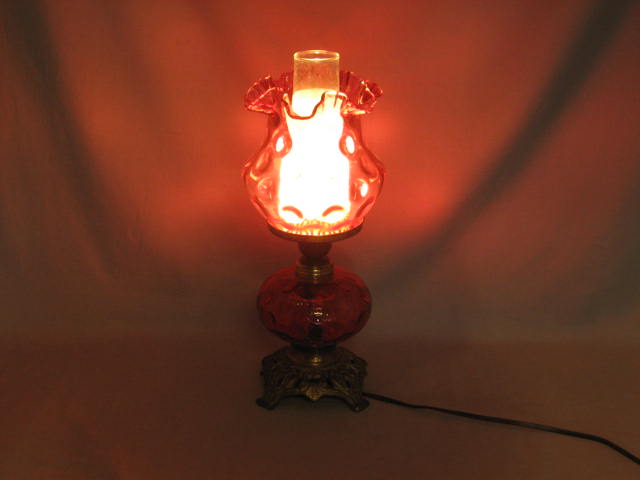 Antique Cranberry Ruby Thumbprint Depression Glass Lamp