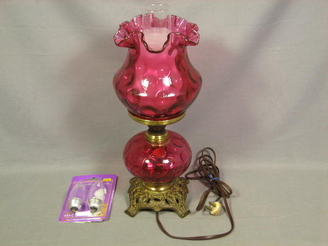 Antique Cranberry Ruby Thumbprint Depression Glass Lamp 1